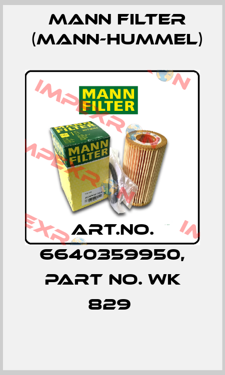 Art.No. 6640359950, Part No. WK 829  Mann Filter (Mann-Hummel)