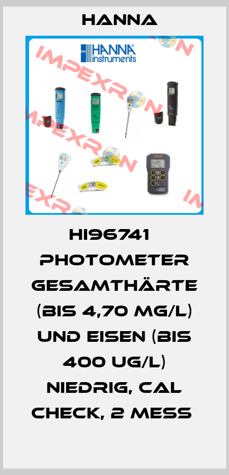 HI96741   PHOTOMETER GESAMTHÄRTE (BIS 4,70 MG/L) UND EISEN (BIS 400 UG/L) NIEDRIG, CAL CHECK, 2 MESS  Hanna