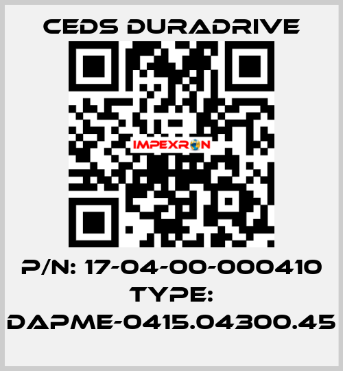 P/N: 17-04-00-000410 Type: DAPME-0415.04300.45 Ceds Duradrive