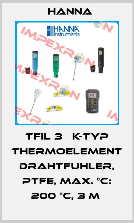 TFIL 3   K-TYP THERMOELEMENT DRAHTFUHLER, PTFE, MAX. °C: 200 °C, 3 M  Hanna
