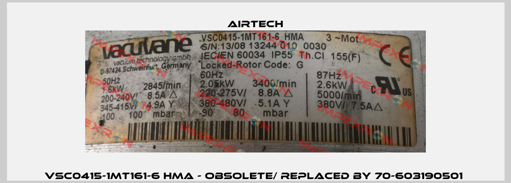 VSC0415-1MT161-6 HMA - obsolete/ replaced by 70-603190501  Airtech