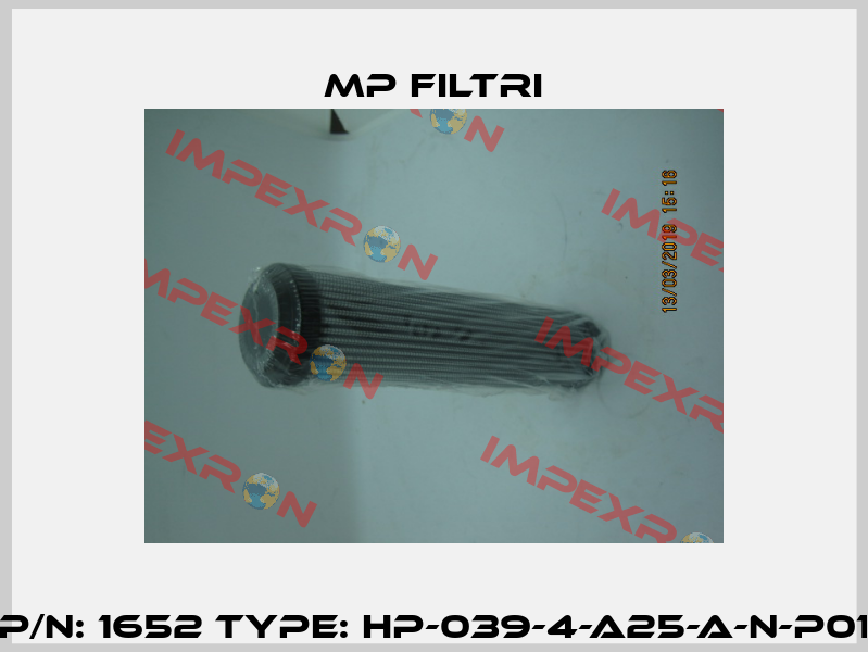 P/N: 1652 Type: HP-039-4-A25-A-N-P01 MP Filtri