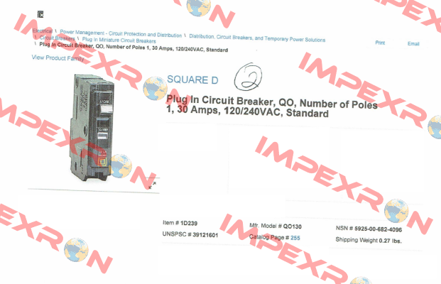 QO130  Square D (Schneider Electric)